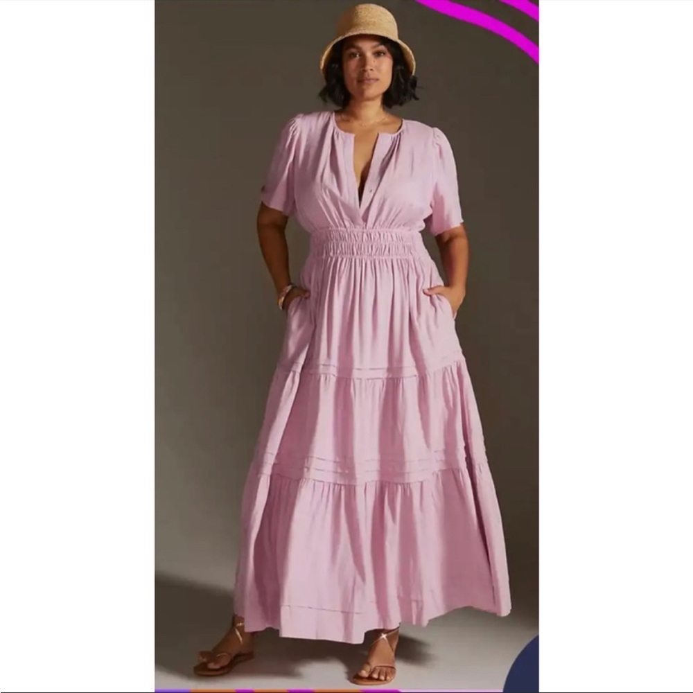 Anthropologie Somerset Tiered Maxi Dress Lilac Purple 3x Linen Blend